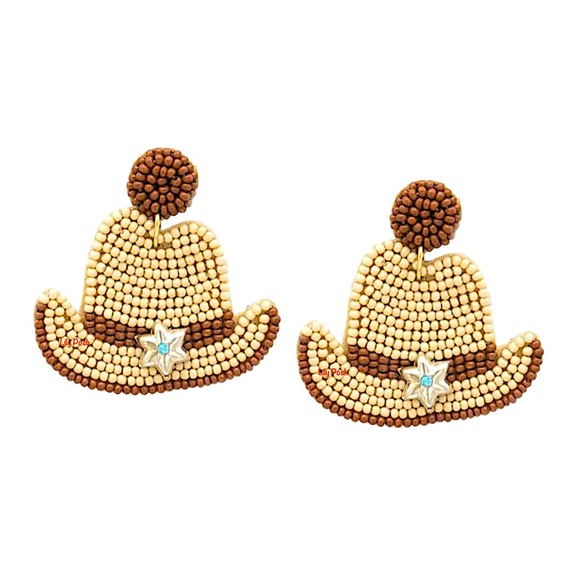 Beaded Cowboy Hat Earring, Seed Bead Earring - Picture 1 of 2